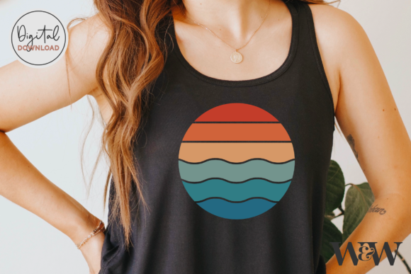 Retro Sun and Sea Embroidery Design