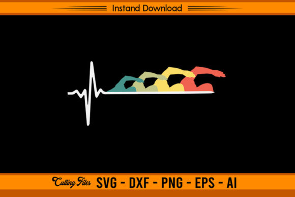 Retro Swimming Swimmer Heartbeat